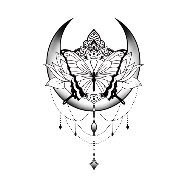 Mandala Butterfly Celestial Moon Design by Helena Morpho 