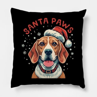 Cute beagle dog with Christmas hat, Santa Paws text Pillow