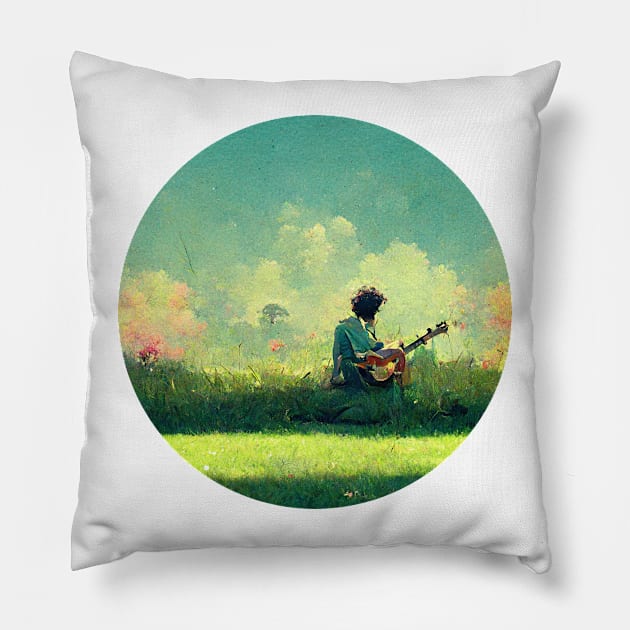 Strumming in the grass Pillow by LightStubble