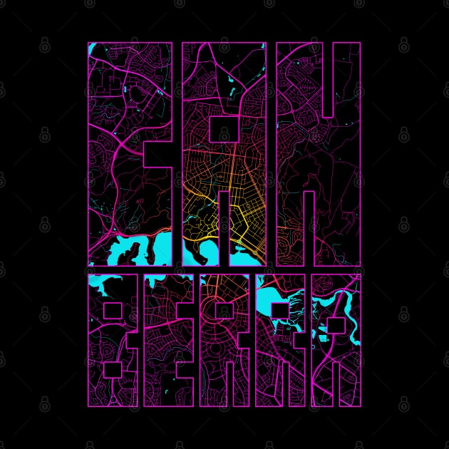 Canberra, Australia City Map Typography - Neon by deMAP Studio