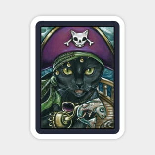 Black Cat Pirate - 1st Design - Cat Magnet