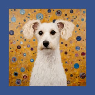 Gustav Klimt Style White Dog with Geometric Background T-Shirt