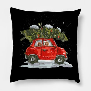 Poodle Riding Red Truck Xmas Merry Christmas Pillow