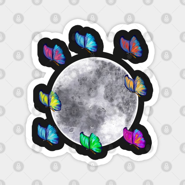 butterflies take the moon - blue Peruvian morpho butterflies With a dash of colour added by artistic license on the moon Magnet by Artonmytee