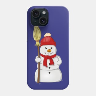 Cartoon style drawing of a funny snowman with a red bonnet and scarf Phone Case