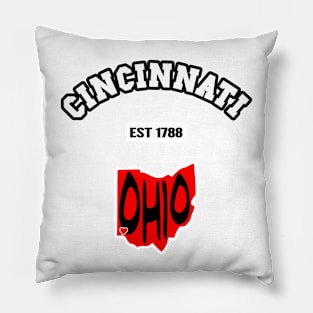 🐱‍👤 Cincinnati Ohio Strong, Black and Red Map, 1788, City Pride Pillow