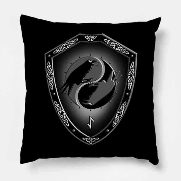 VIKING SHIELD 15 (Ravens with EIHWAZ - Yew Tree – Strength, Reliability, Trustworthiness) Pillow by GardenOfNightmares