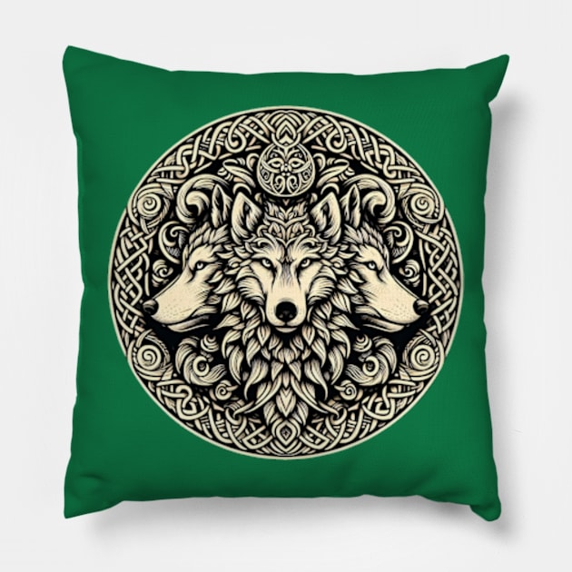 Celtic Wolf Mandala Pillow by Desert Owl Designs