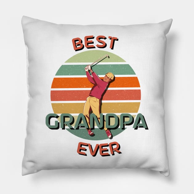 Best Grandpa Ever Golfing Grandad Retro Sunset Pillow by AdrianaHolmesArt