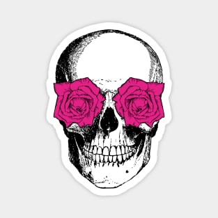 Skull and Roses | Skull and Flowers | Skulls and Skeletons | Vintage Skulls | Pink Roses | Magnet