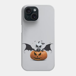 Halloween scary skeleton with bat wings and horror pumpkin Phone Case