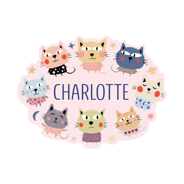 Charlotte name with cartoon cats by WildMeART