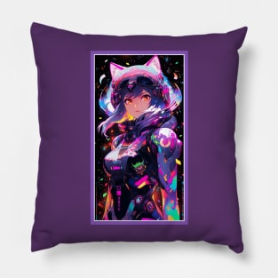 Anime Sci-Fi Cat Girl | Quality Anime Girl Artwork | Manga Girl Anime Art Pillow