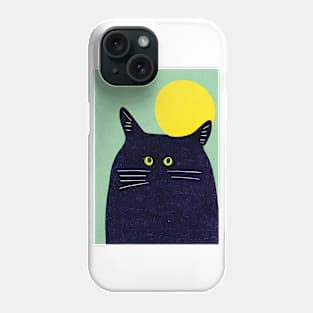 Big Black Cat Retro Poster Vintage Art Black cat Wall Turquoise Kitty Illustration Phone Case