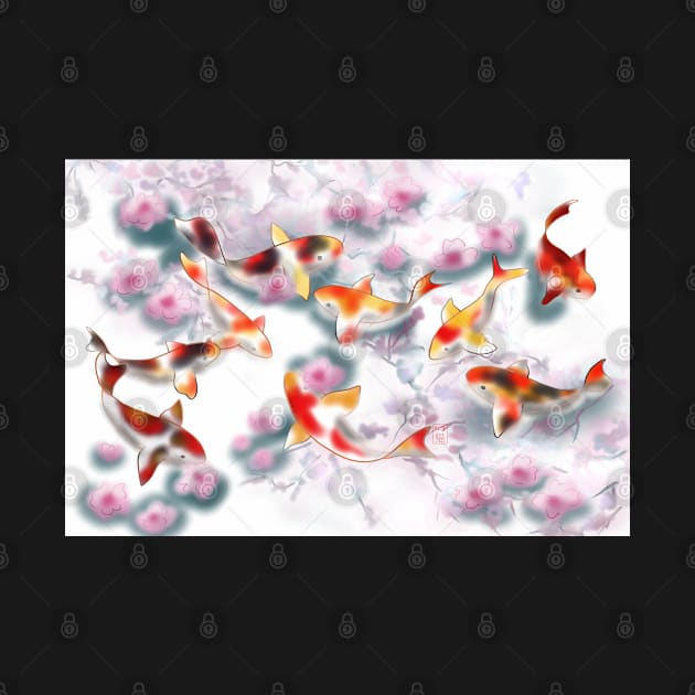 Sakura and koi carp in white water by cuisinecat