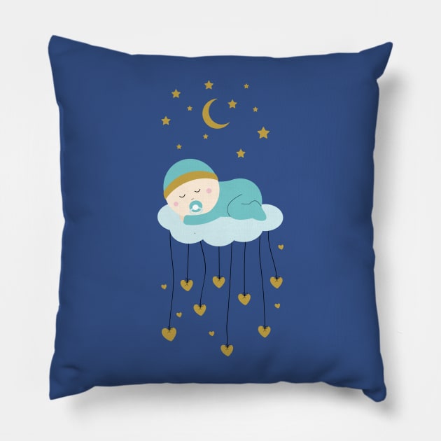 Baby boy and stars Pillow by grafart