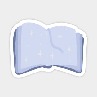 An open, magic blue book with stars for readers Magnet