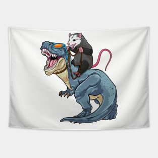 Opossum Outrider: Dino-Riding Daredevil Tapestry