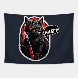 Angry black cat: Angry spooky black cat saying "what?" Tapestry