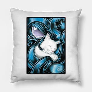 Cthulhu & White Cat Friend - Black Outlined Version Pillow