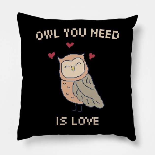 Owl You Need is Love. 8-Bit Pixel Art Owl Pillow by pxlboy