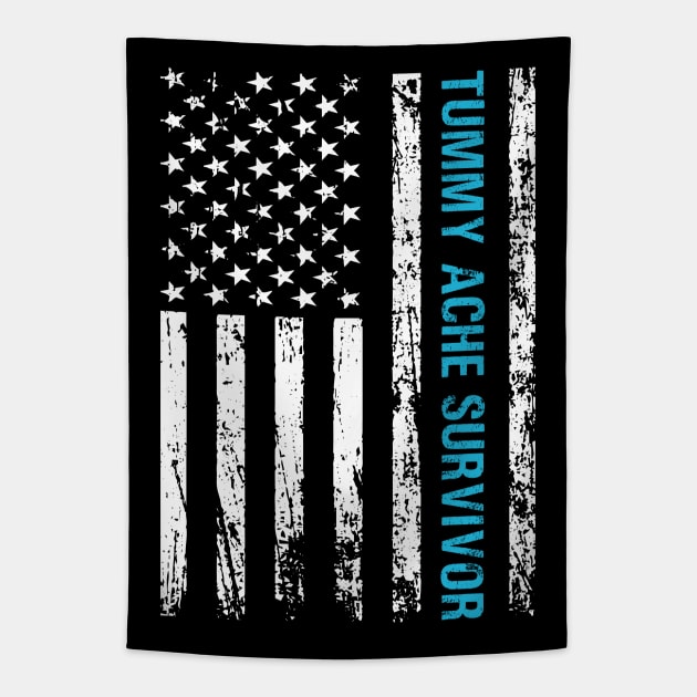 Tummy Ache Survivor USA American Flag Tapestry by Visual Vibes