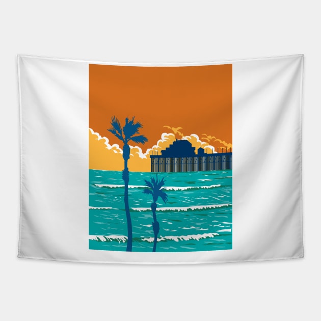 Oceanside Municipal Pier in San Diego California WPA Poster Art Tapestry by retrovectors