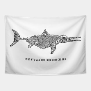 Ichthyosaurus Quadriscissus skeleton illustration Tapestry