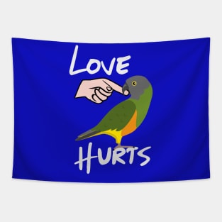 Love Hurts Senegal Parrot Biting Finger Tapestry