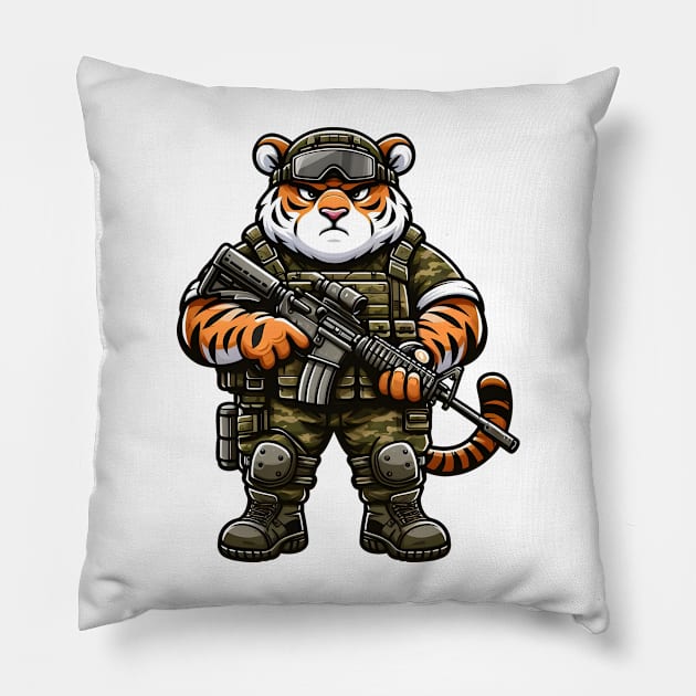 Tactical Tiger Pillow by Rawlifegraphic