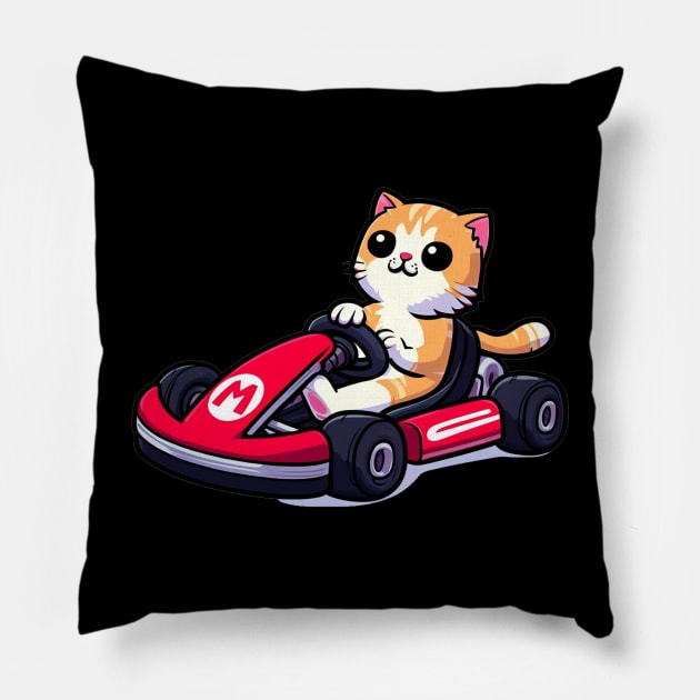 Purrfect Karting Adventure: Cat Karting Extravaganza Pillow by abdelDes