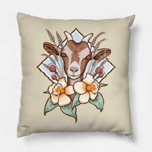 Cute Brown Goat Abstract Floral Design Pillow