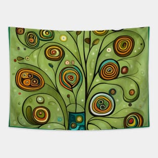 Cute Abstract Flowers in a Turquoise Vase Still Life Painting Tapestry