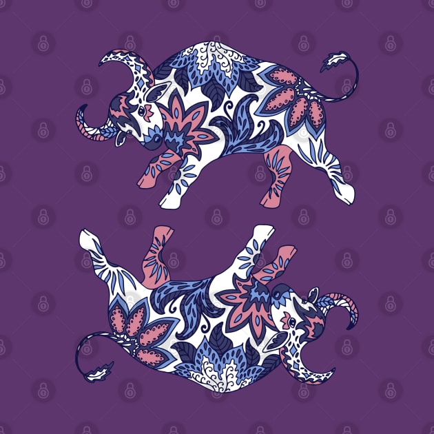 Paisley Oxen (Lilac Palette) by illucalliart