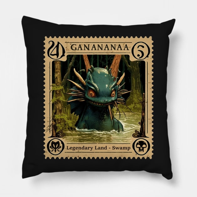 MTG - Legendary Land Swamp Stamp - Ganananaa - Postage Stamp Series Pillow by SLMGames