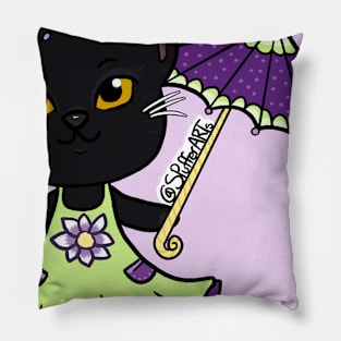 Spring Time Black Kitty Cat Pillow