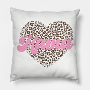 Mama heart leopard print retro distressed design Pillow