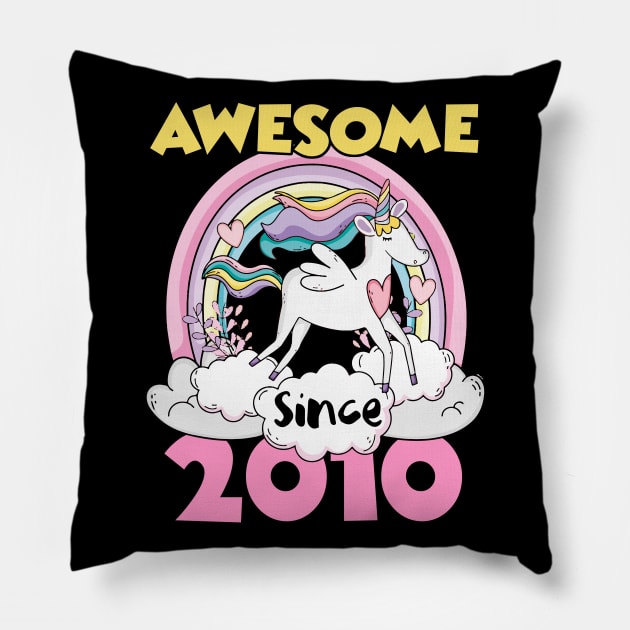 Cute Awesome Unicorn 2010 Funny Gift Pink Pillow by saugiohoc994