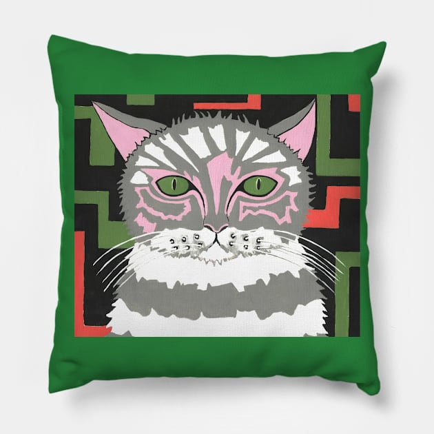 THE Cat With The Green Eyes Painting Pillow by SartorisArt1