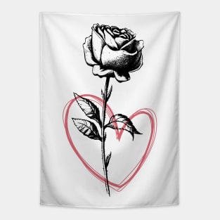 Tattoo  Rose Flower with Red Heart Tapestry