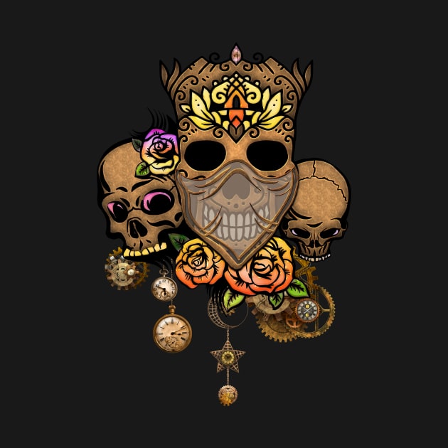 Steampunk skulls with flowers by Nicky2342