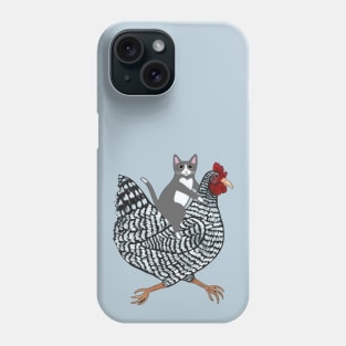 Grey Tuxedo Cat Chicken Ride! Phone Case