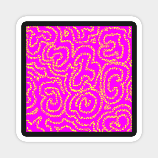 Textured Yellow Doodle on Bright Pink Abstract Magnet