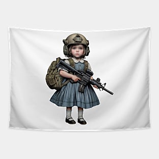 The Little Girl and a Toy Gun Tapestry