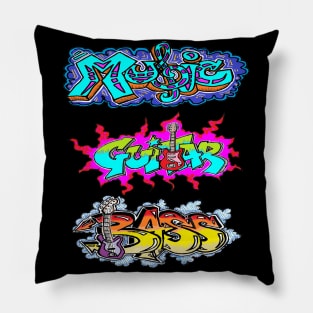 Music,guitar and Bass Graffiti urban art by LowEndGraphics Pillow