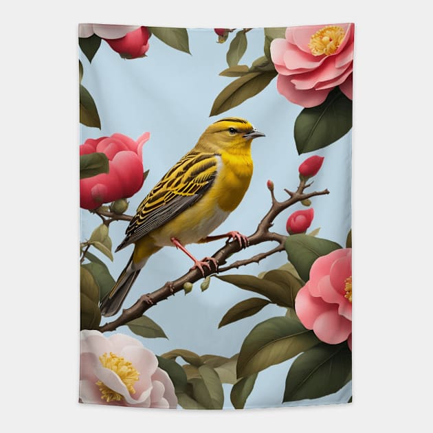 Alabama State Bird Yellowhammer And Camellia Tapestry by taiche