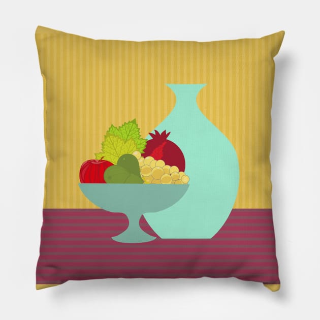 Autumn Fruit Bowl Still Life Pillow by oknoki