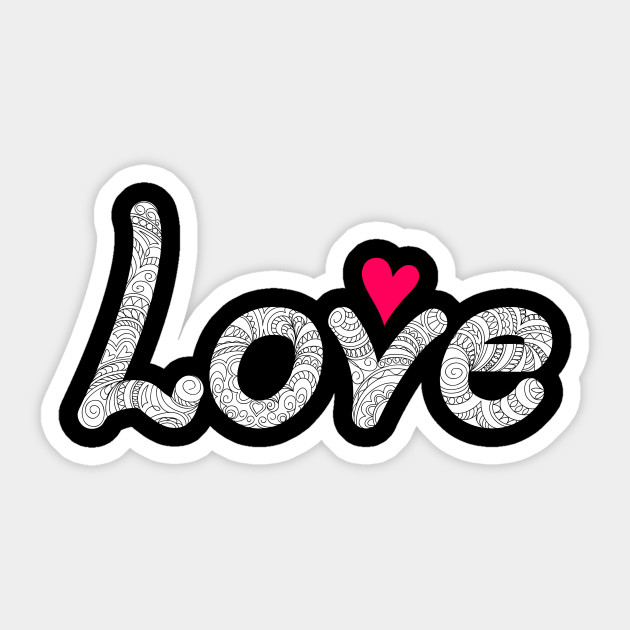 Download zen word love with red heart - Love Logo - Sticker | TeePublic