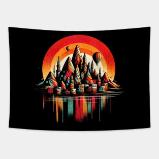 Cappadocia Turkey Vibrant Retro Circle Design Tapestry