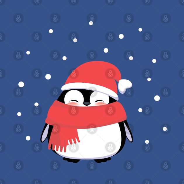 Christmas Penguin in red Santa hat and scarf. by CraftCloud